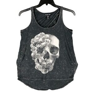 Skull Rose Graphic Tank Womens S Midnight Hour Distressed Grunge Gothic Festival